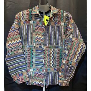 ISLANDHAZE Men's Retro Ethnic Geometric Tapestry Shirt Jacket Size Small